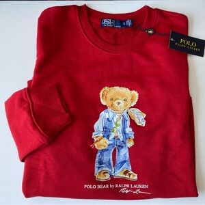 Polo Ralph Lauren Bear Sweatshirt XL Slim Fit Women’s Cotton Red Crew Neck New